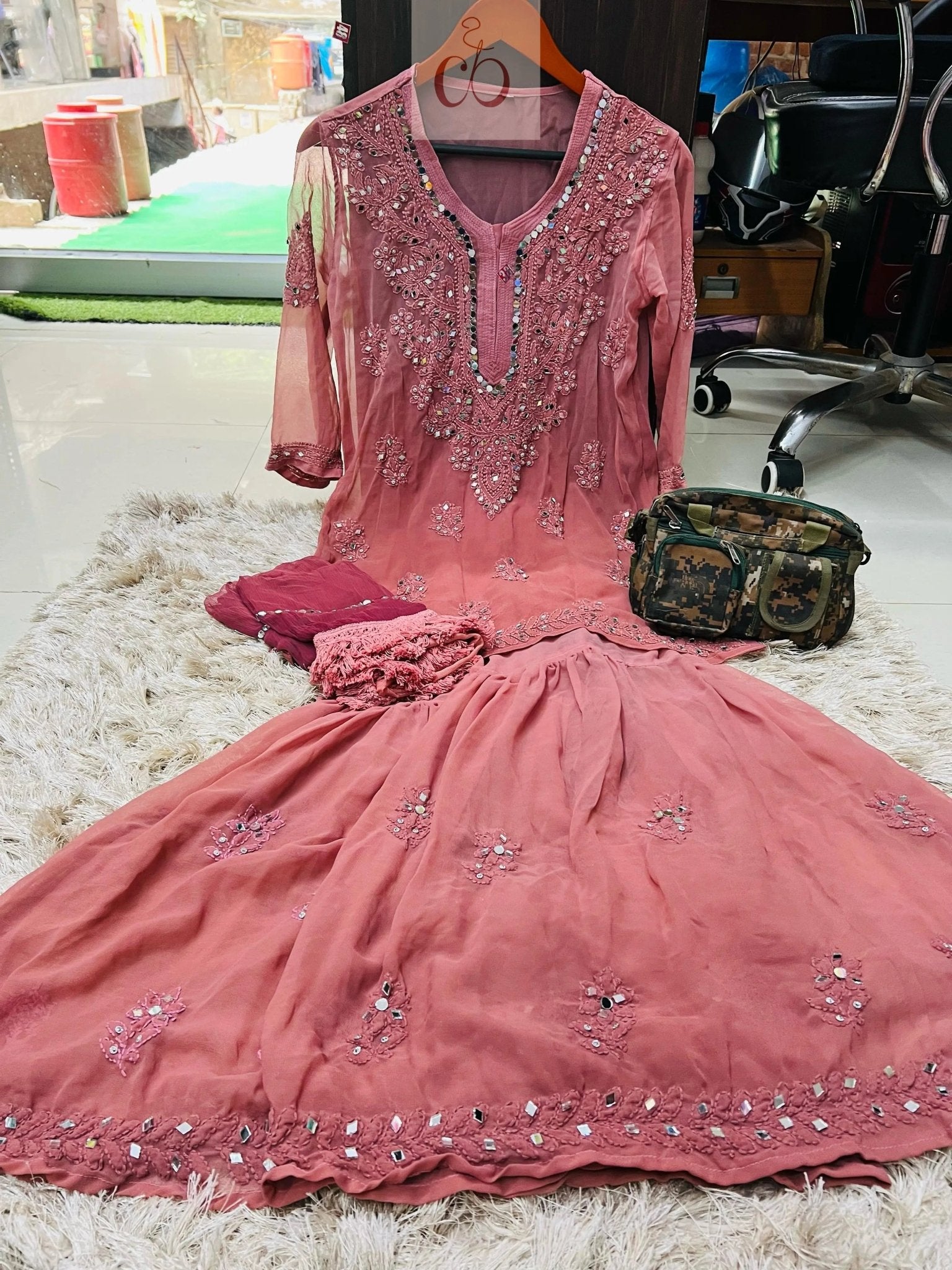 Viral ( Short Mirror Gharara 4pc Set ) Rishita Special - chikankariofficial