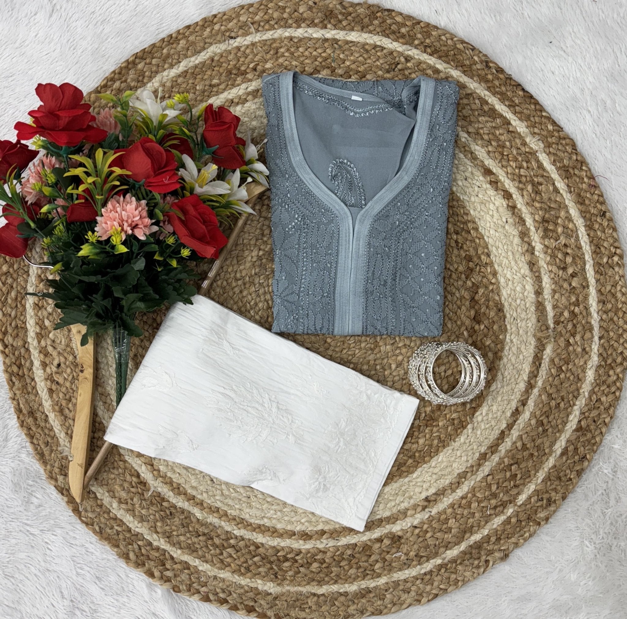 Viscose With Resham work - chikankariofficial