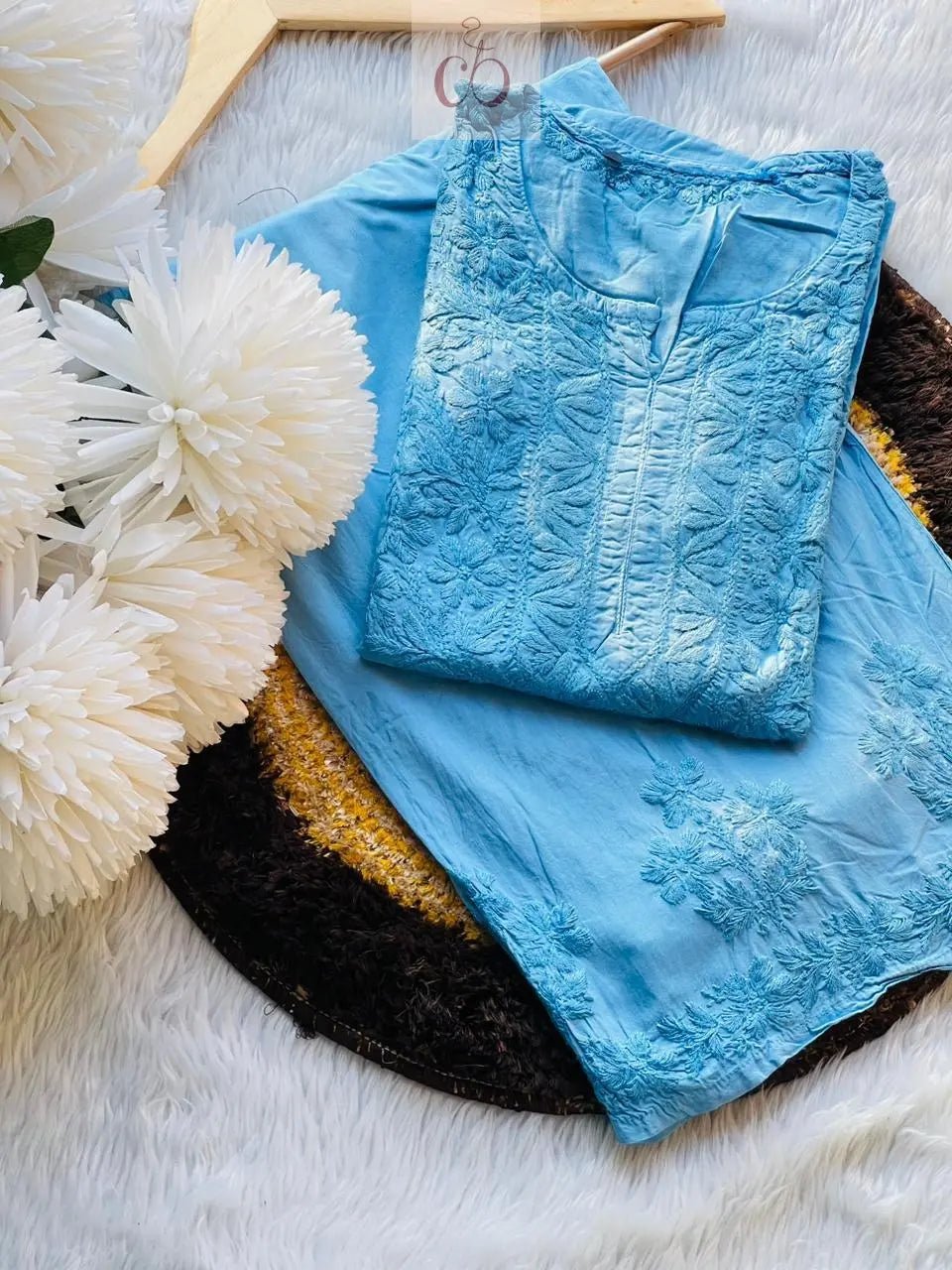 White Modal Cotton Chikankari 3pc Set - chikankariofficial