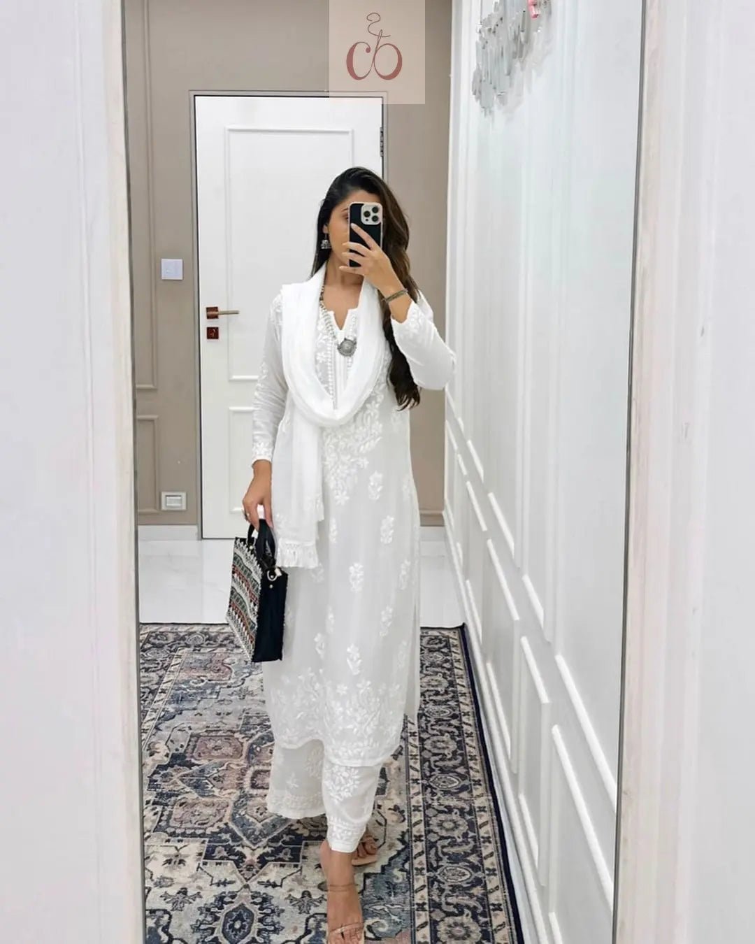 White Modal Cotton Chikankari 3pc Set - chikankariofficial