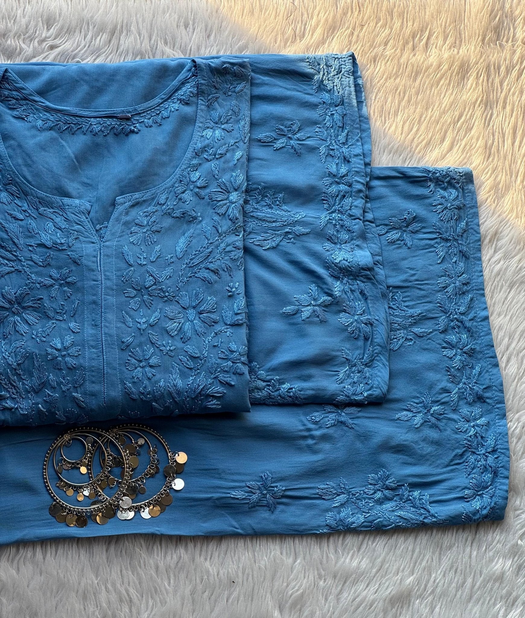 White Modal Cotton Chikankari 3pc Set - chikankariofficial