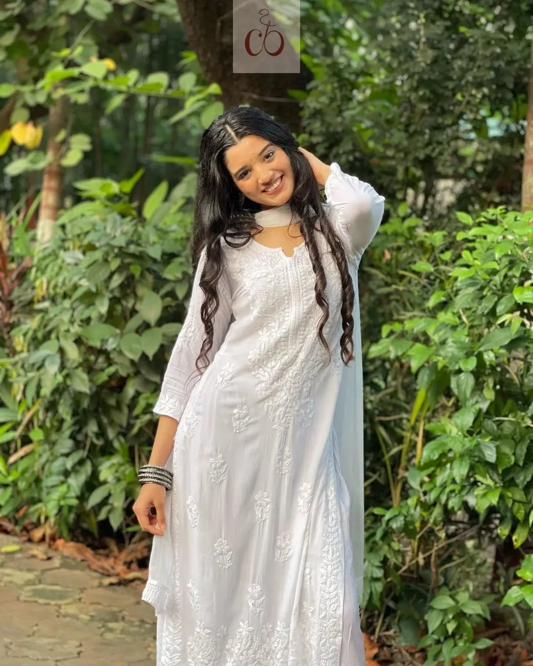 White Modal Cotton Chikankari 3pc Set - chikankariofficial