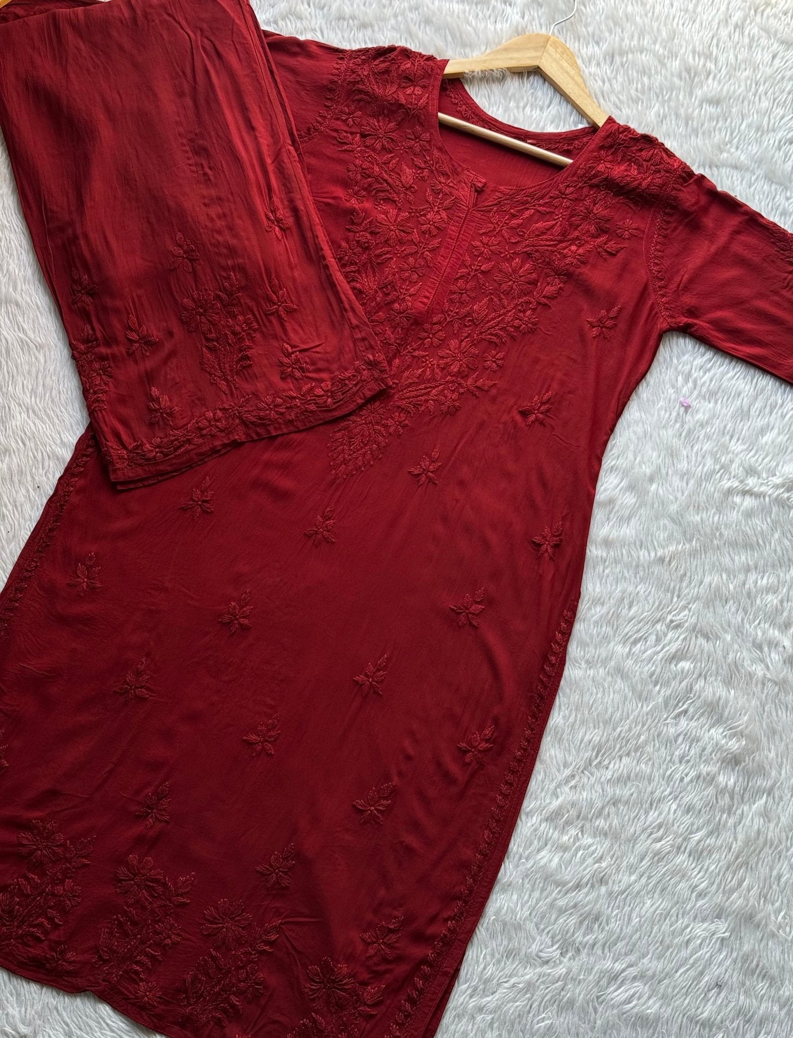 White Modal Cotton Chikankari 3pc Set - chikankariofficial