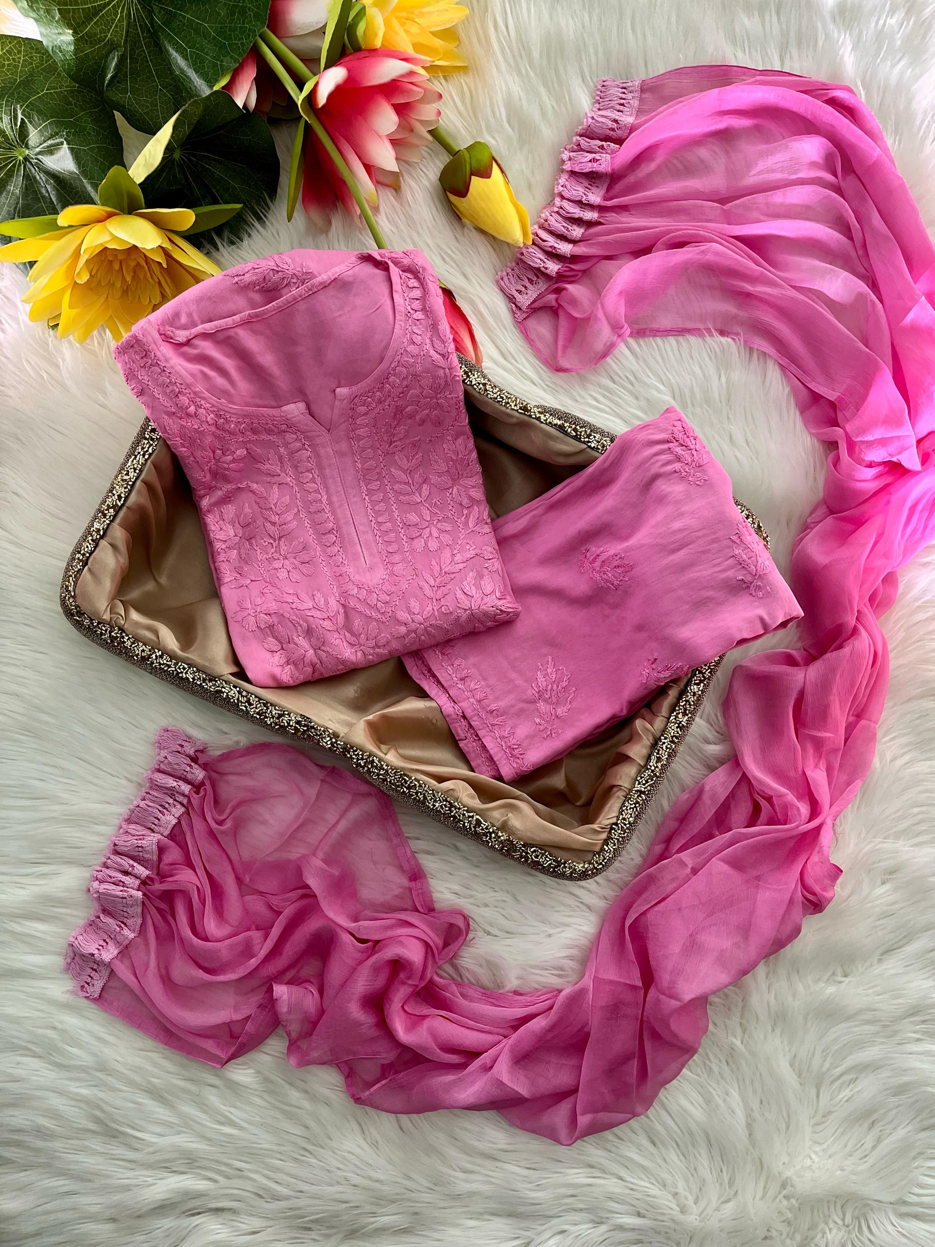 Zoya Rangrez Comfy 3pc Chikankari hand embroidered Set : Saba Ibrahim Inspired