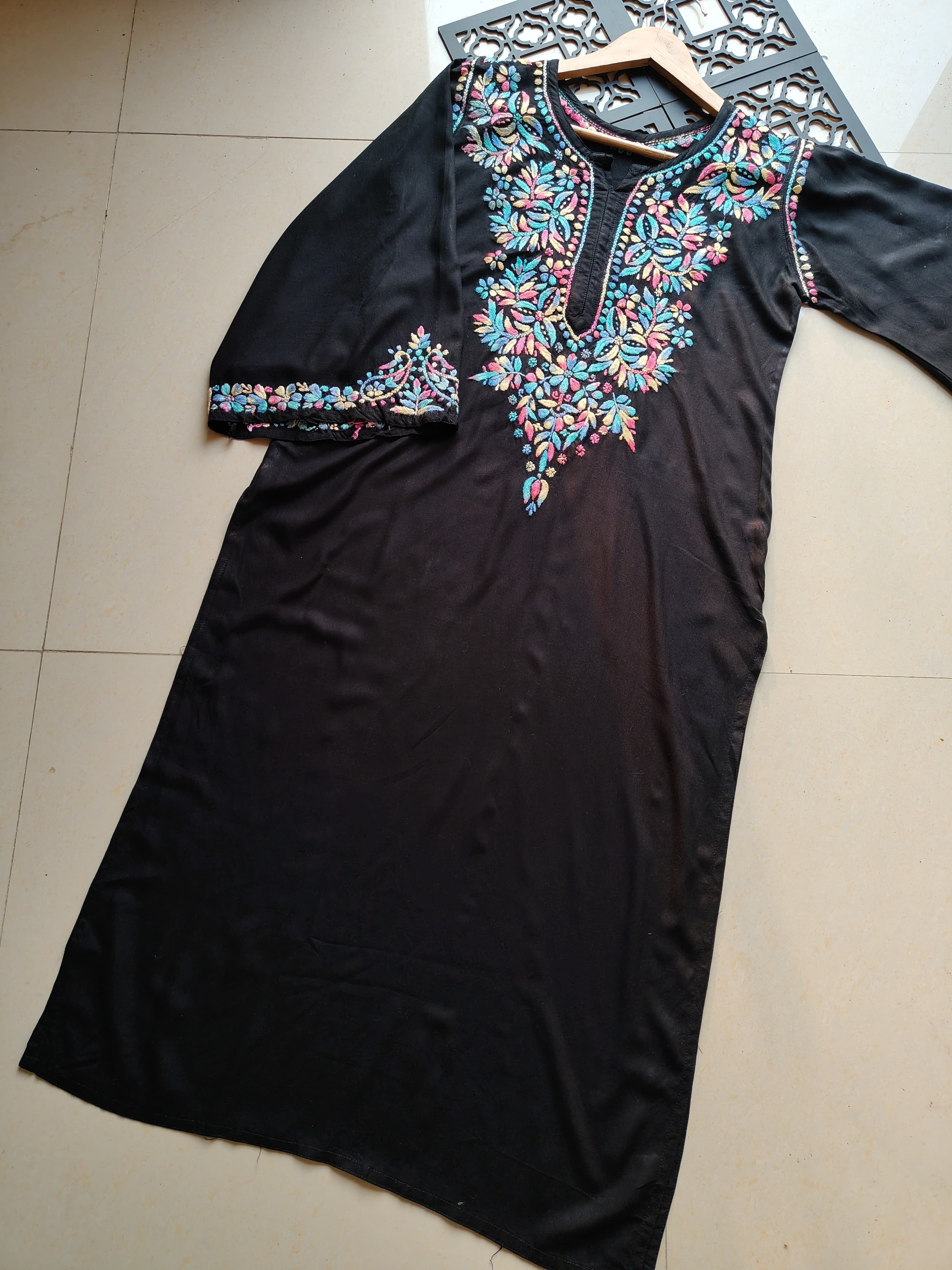 Black Multi Colored Thread Kurta