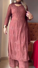 Zara Luxury Chikankari Georgette Suit Hand Embroidered Muqaish Work 3pc Set