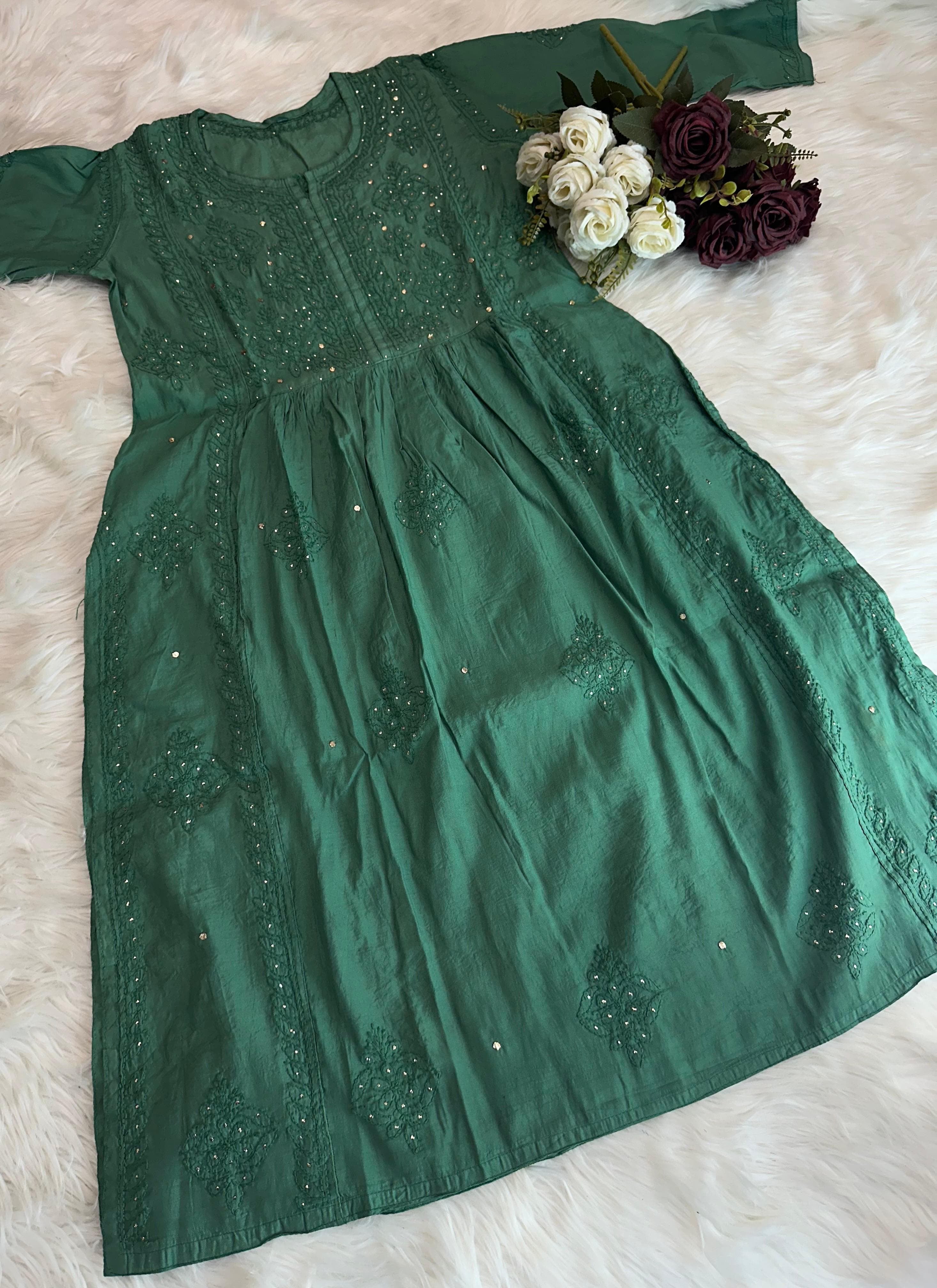 nyra chanderi mukaish kurti with bhakiya phanda work