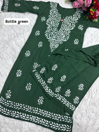 Lucknawi Heavy work Rayon Kurti with Free size plazzo