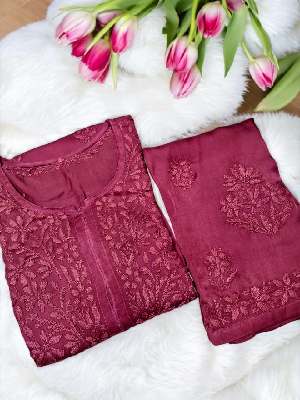 Modal Satin Super Soft Heavywork Co-ord Set