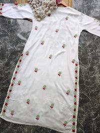 Designer white kurta with dual colour thread fine chikankari work