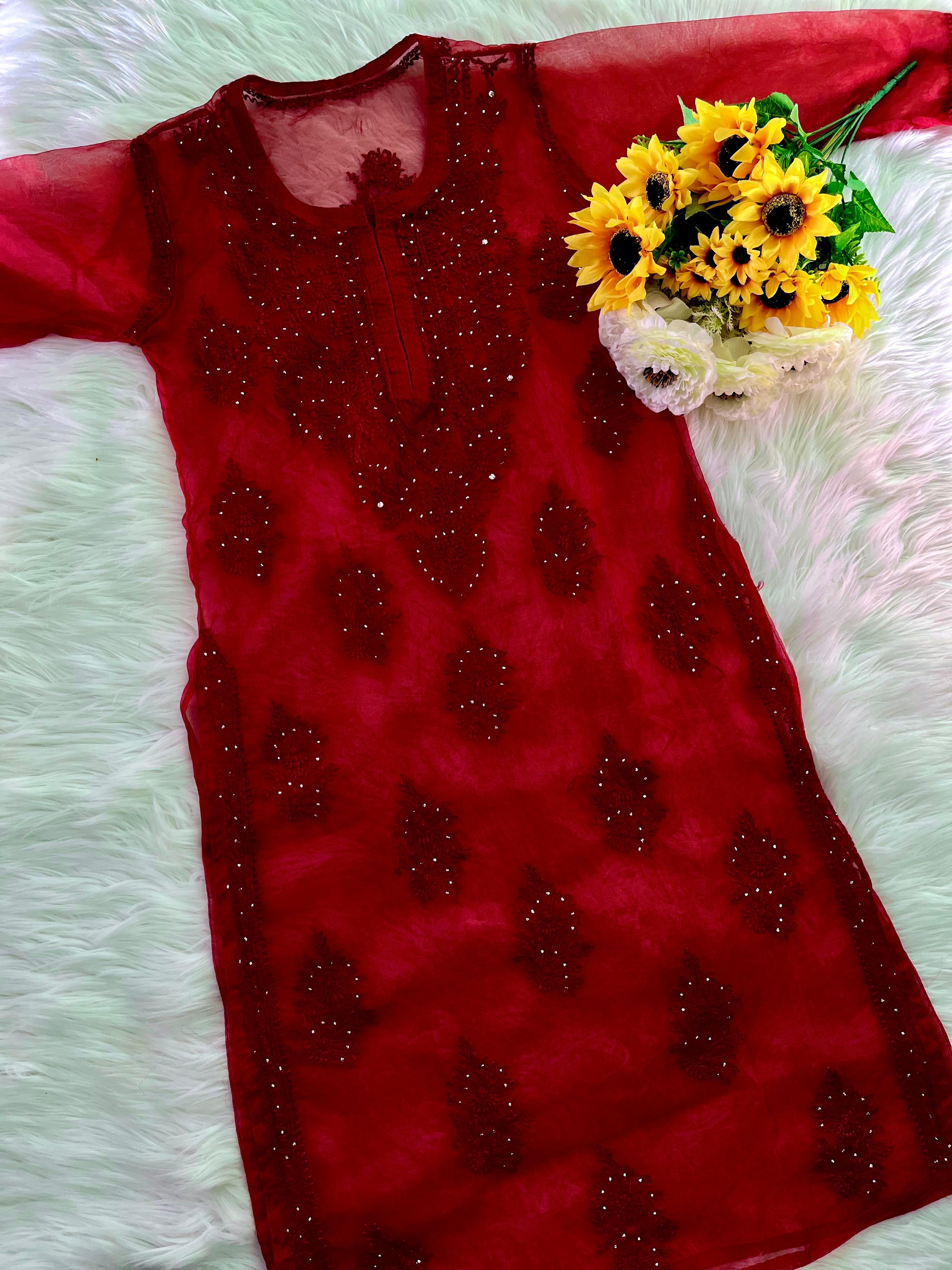 Premium organza Dyed muqaish kurta