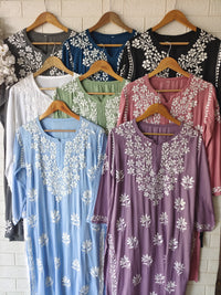 Rayon Highquality Finest White embroidered KurtaSet