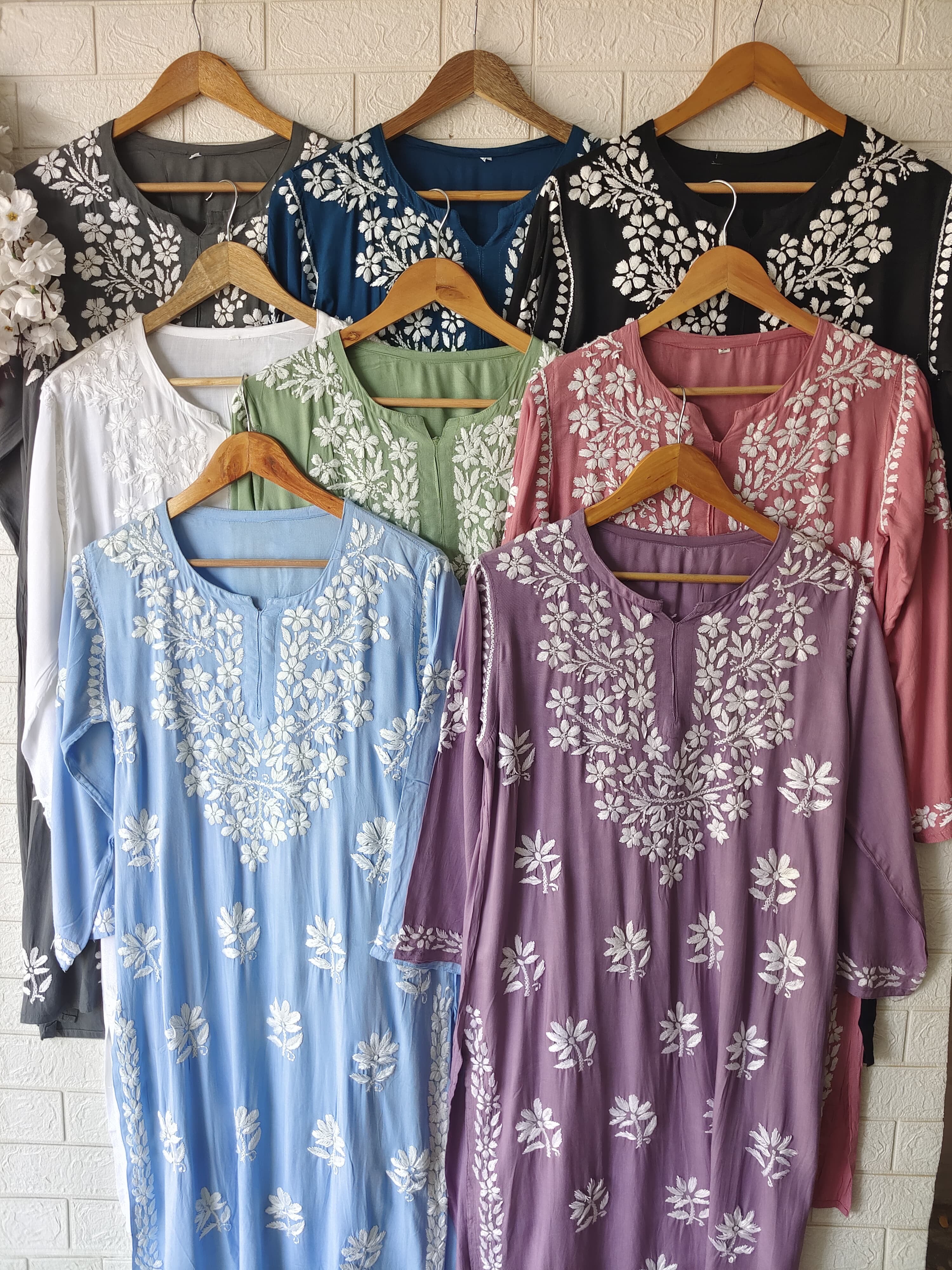 Rayon Highquality Finest White embroidered KurtaSet