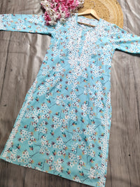 Lightweight Floral Print Summet Mulmul Kurta