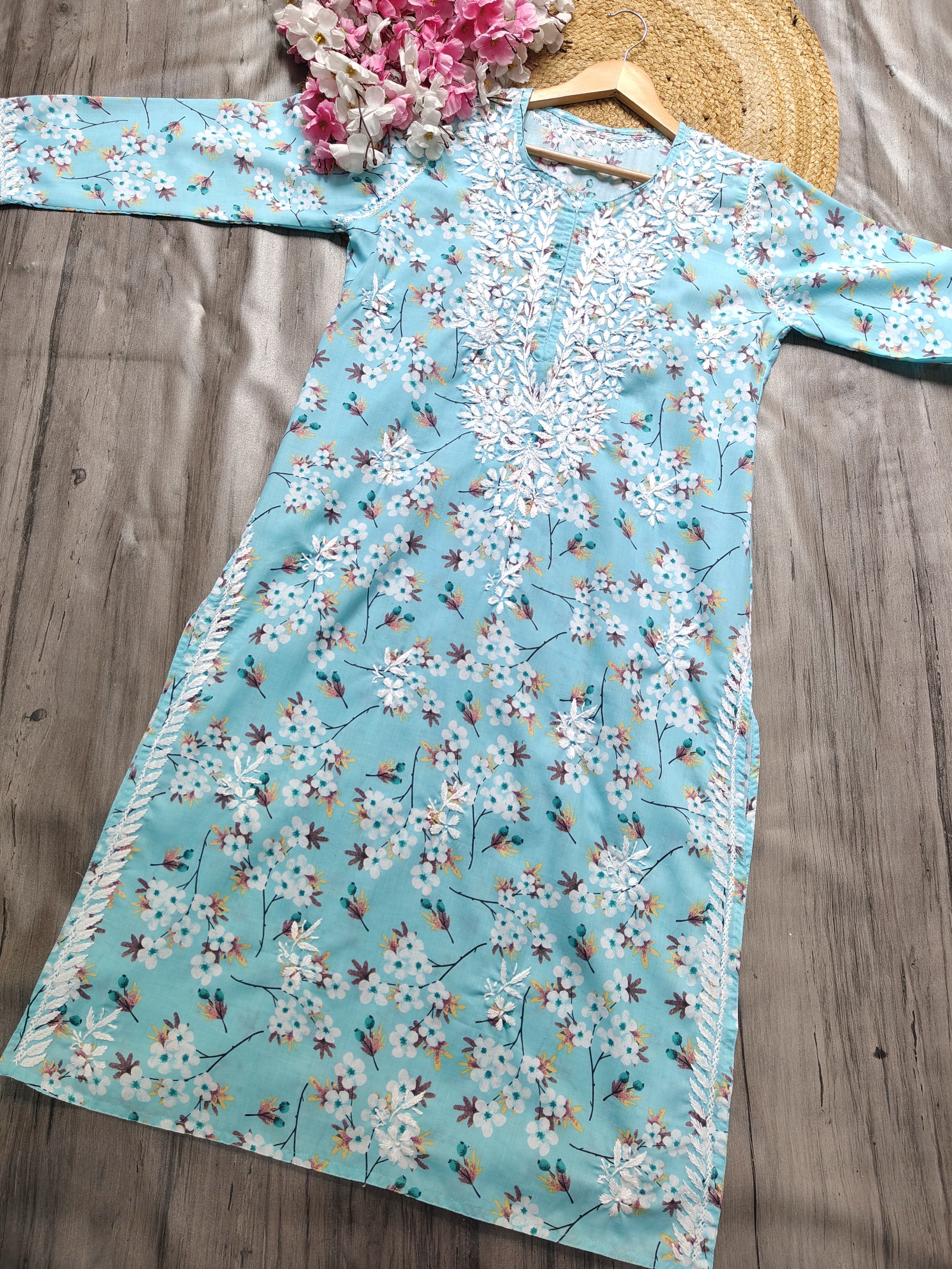 Lightweight Floral Print Summet Mulmul Kurta