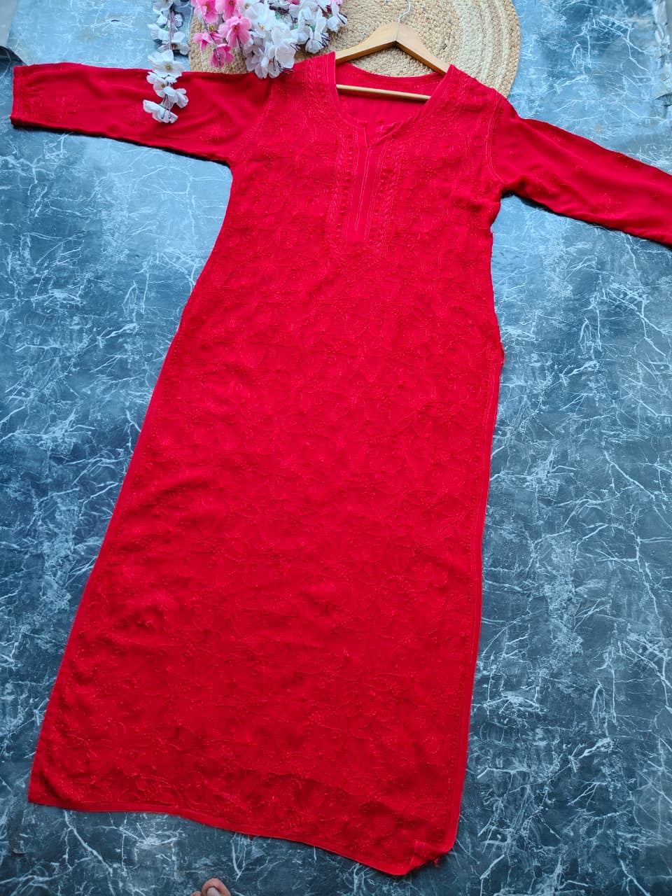 Premium viscose kurti With resham jaal allover work