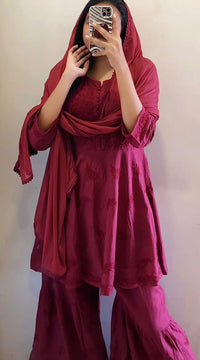 Luxe Wine Gharara 3pc Set