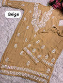 Lucknawi Heavy work Rayon Kurti with Free size plazzo