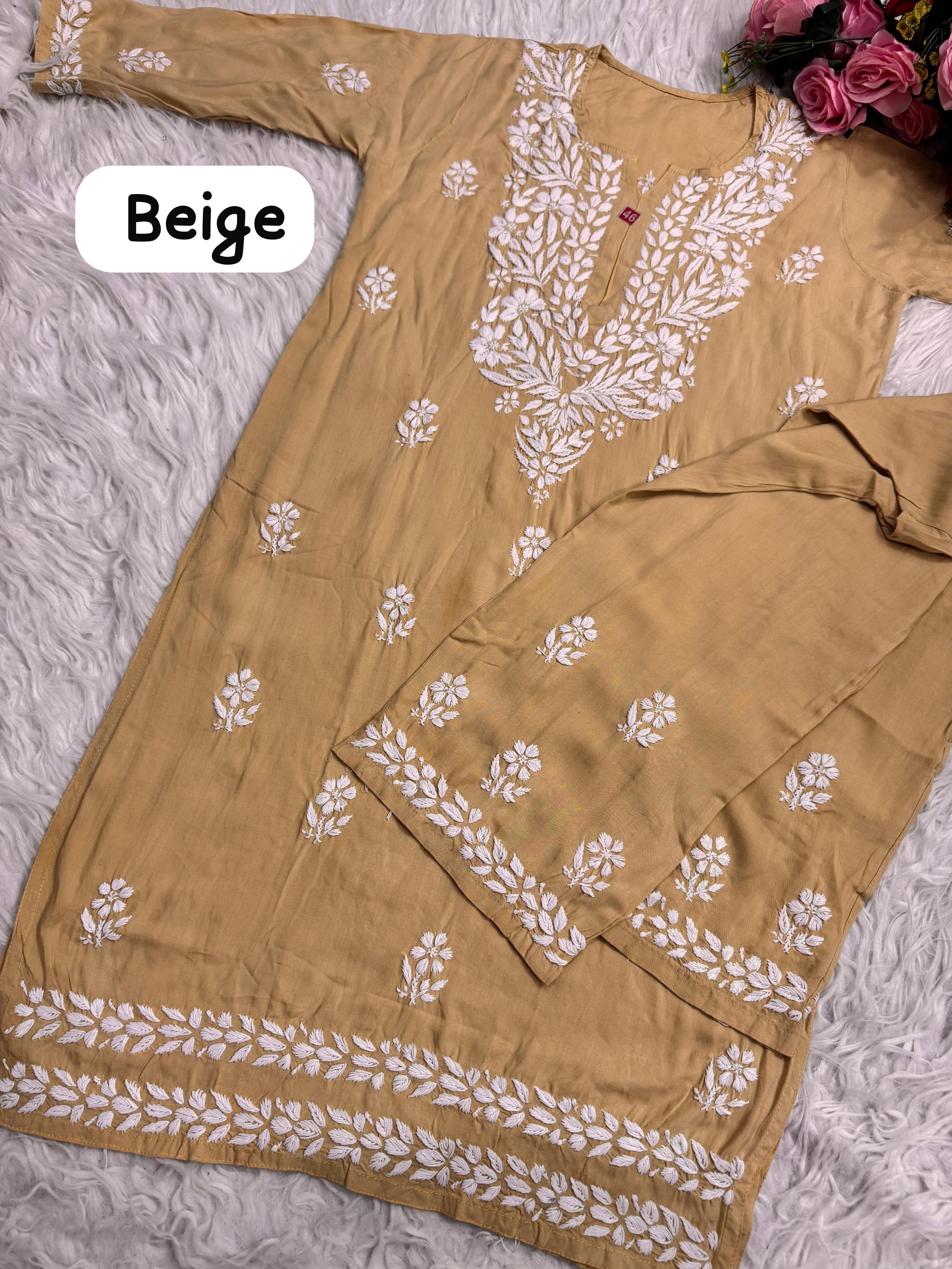 Lucknawi Heavy work Rayon Kurti with Free size plazzo