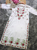 Designer white kurta with dual colour thread fine chikankari work