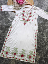 Designer white kurta with dual colour thread fine chikankari work
