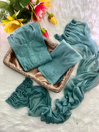 Zoya Rangrez Comfy 3pc Chikankari hand embroidered Set : Saba Ibrahim Inspired