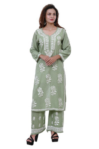Modal Cotton Hand white thread embroidered Co-ord