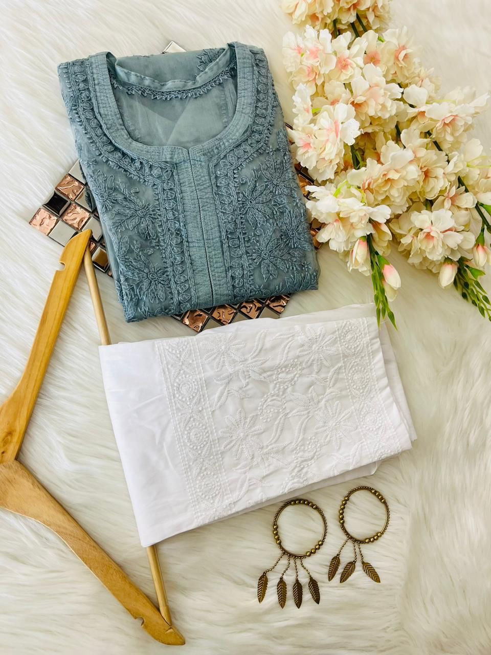 Organza Tone To tone Kurta with Inner & Pant