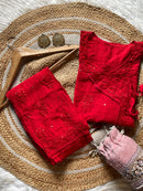 Muqaish Short Angrakha with lace pocket pant