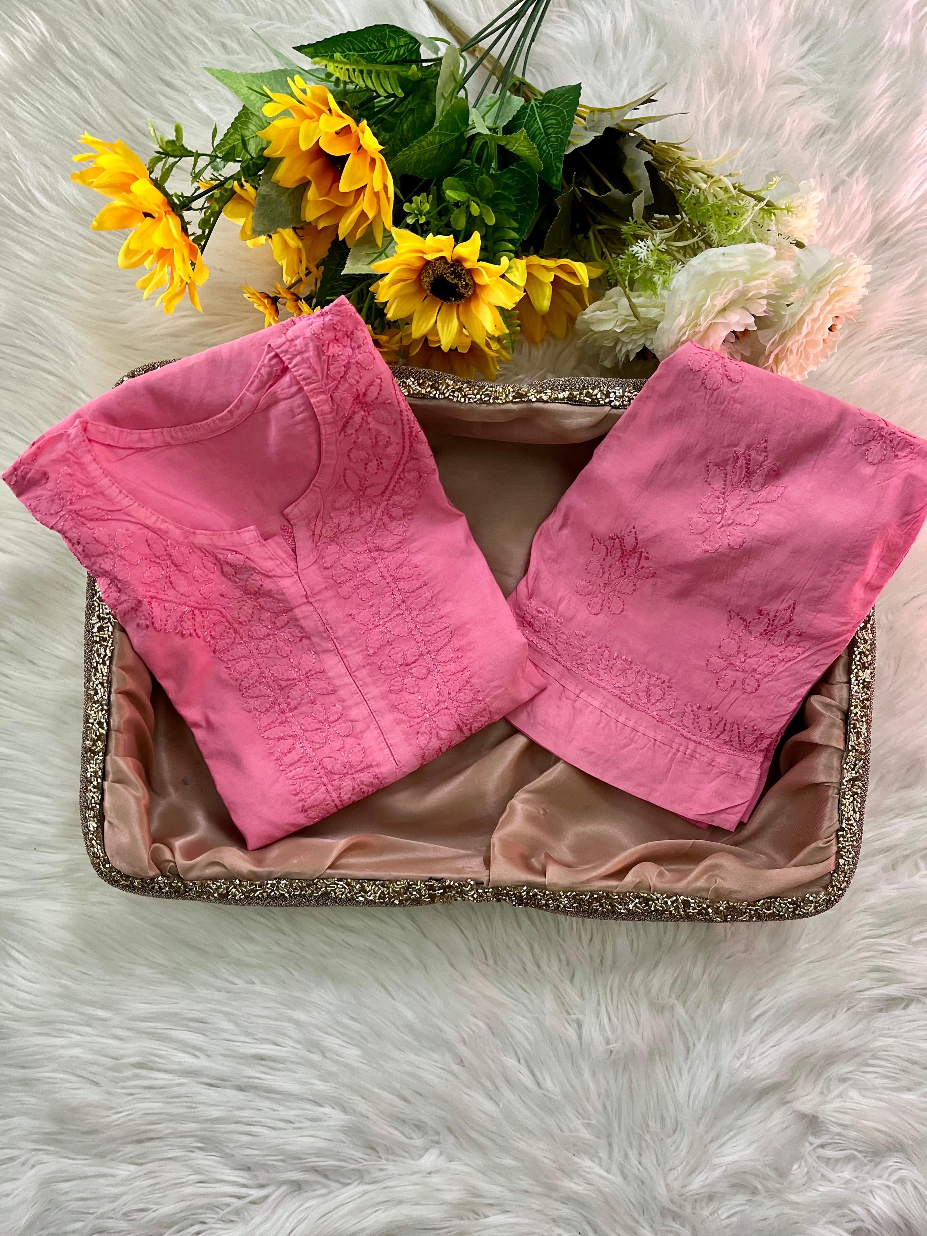 Tone-on-Tone Chanderi Kurti Pant Sets