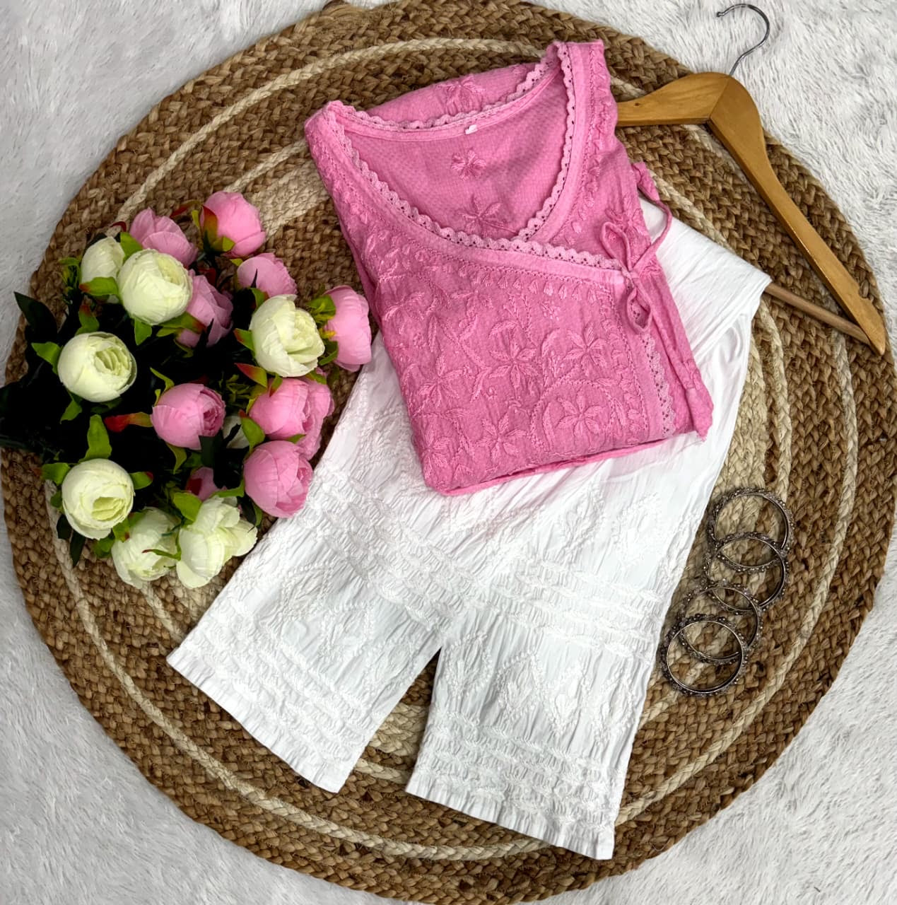 Ghas patti Hand rayon work dot Dori Angrakha