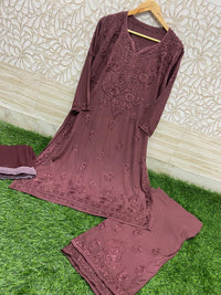 3D Work Plazzo Set Premium Heavy silky Reyon Kurti Plazzo Dupatta Set