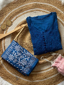 Noor Dobby Cotton Dyed Kurti With White embroidered Pant