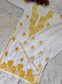 Pure Mul cotton Hand Threaded Kurta and plazzo