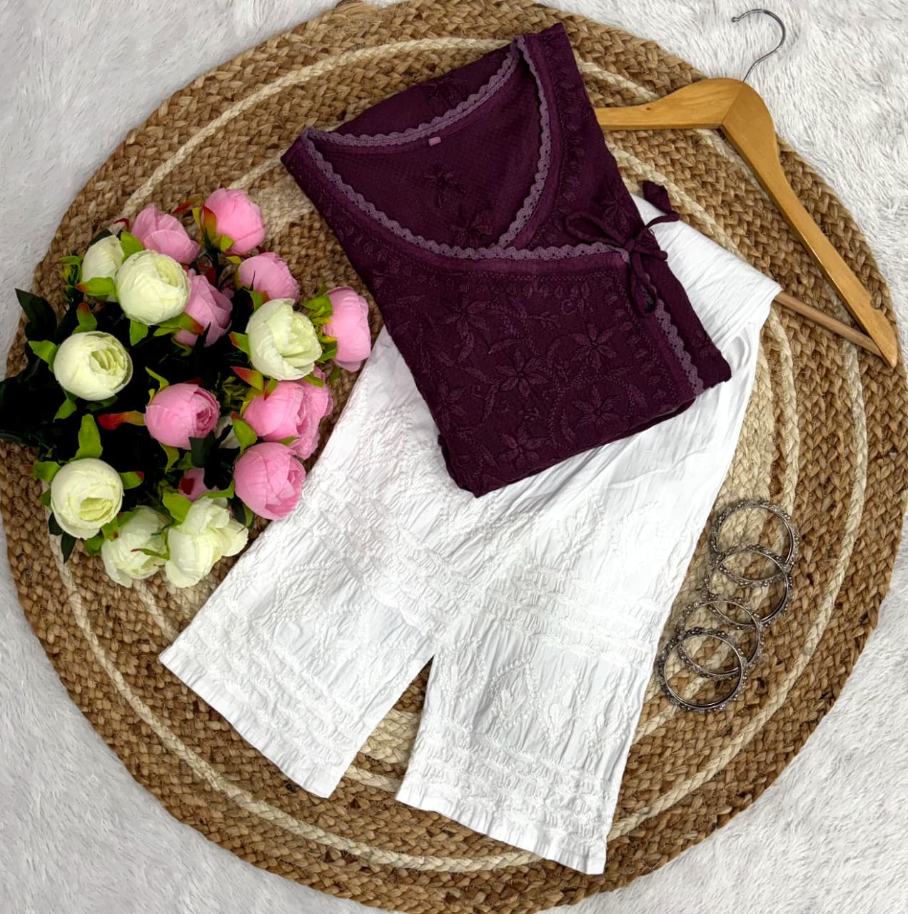 Ghas patti Hand rayon work dot Dori Angrakha