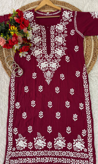 Lucknowi Chikankari Polister Thread Beautiful Ghas Patti Hand Modal Kurti
