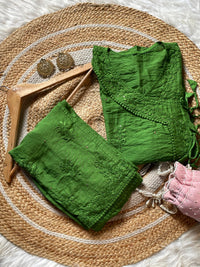 Muqaish Short Angrakha with lace pocket pant