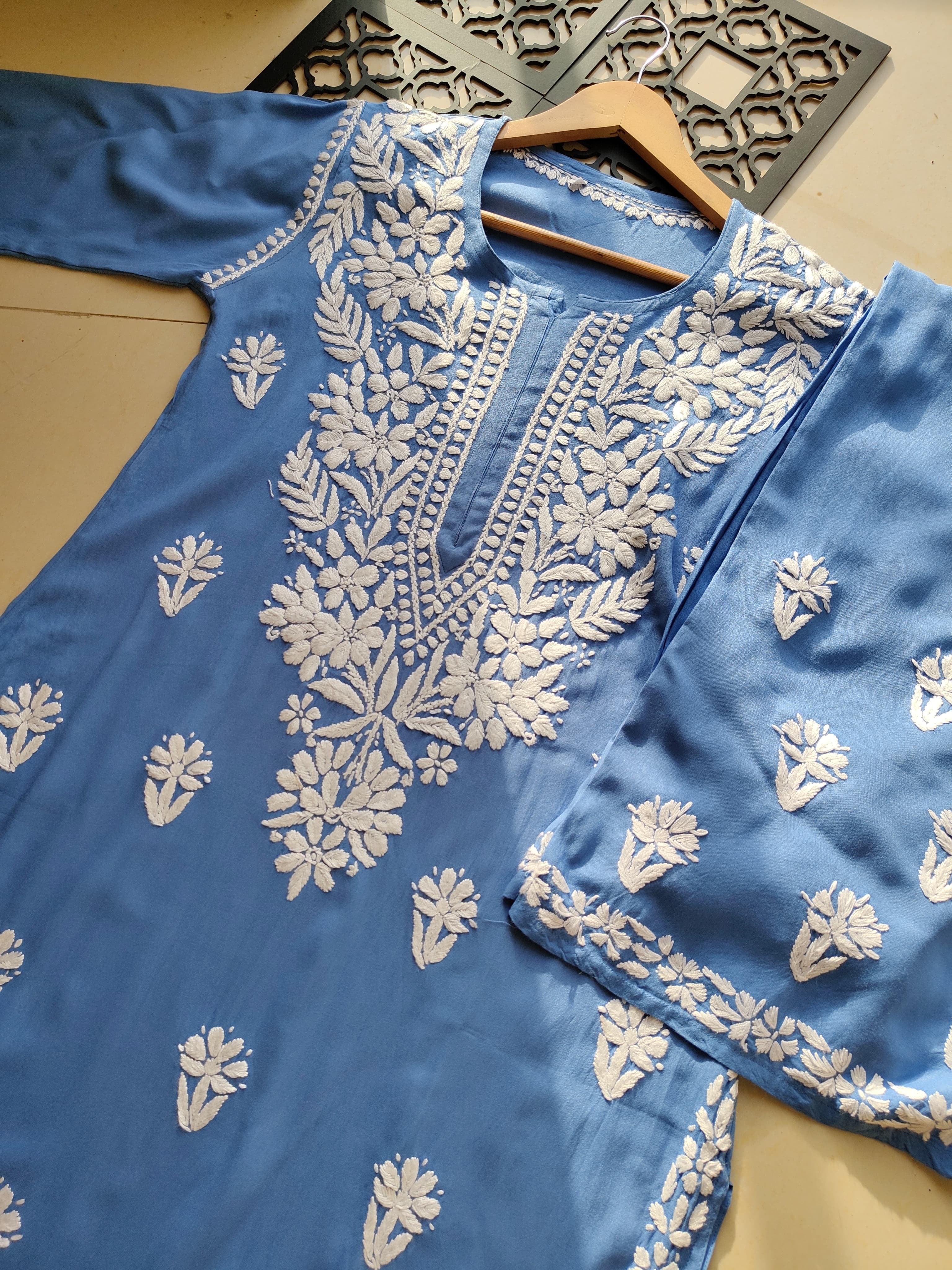 Rayon Flowers Embroidery Kurta and Plazzo