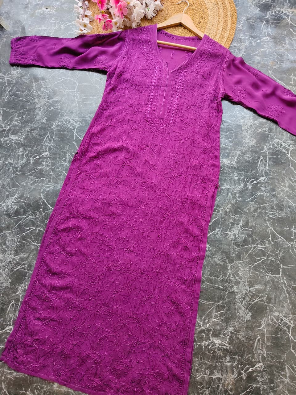 Premium viscose kurti With resham jaal allover work