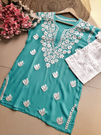 Summer Essential Daily / College / Office Wear Chikan Short Tops