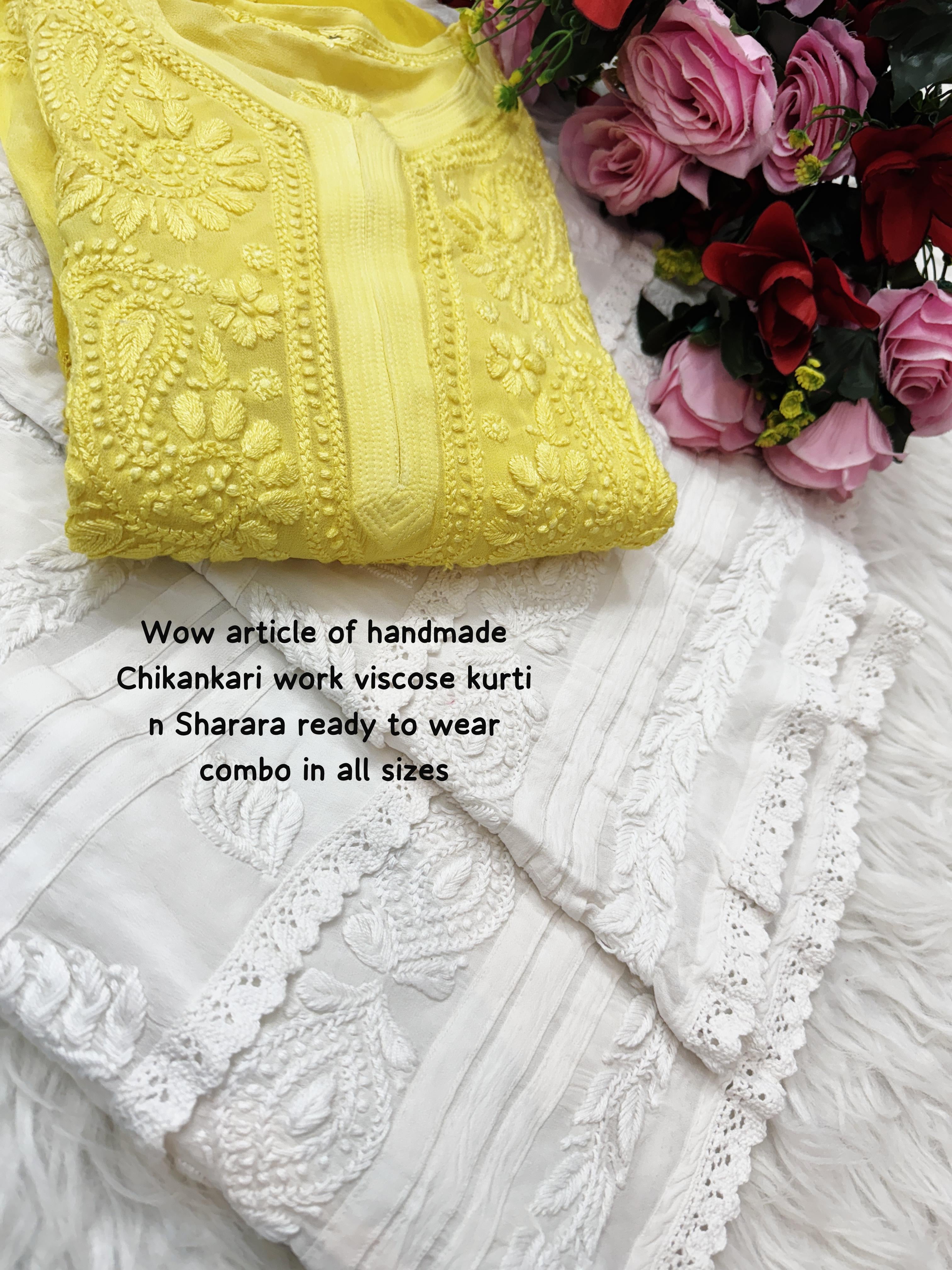 3d Lucknowi Ghaspatti Pure handwork Viscose Kurta with inner