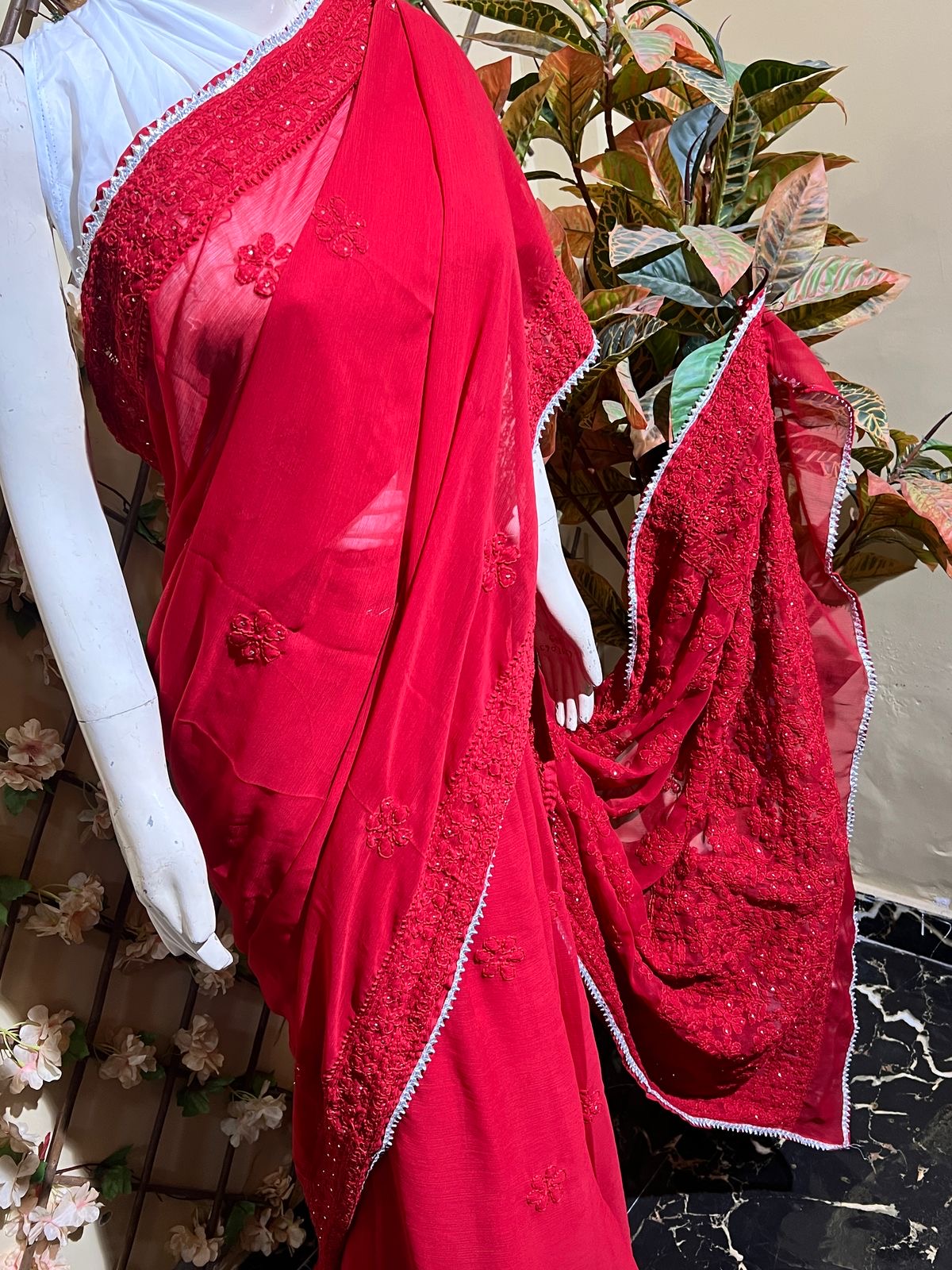 Muqaish Red Beautiful saree