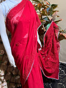 Muqaish Red Beautiful saree