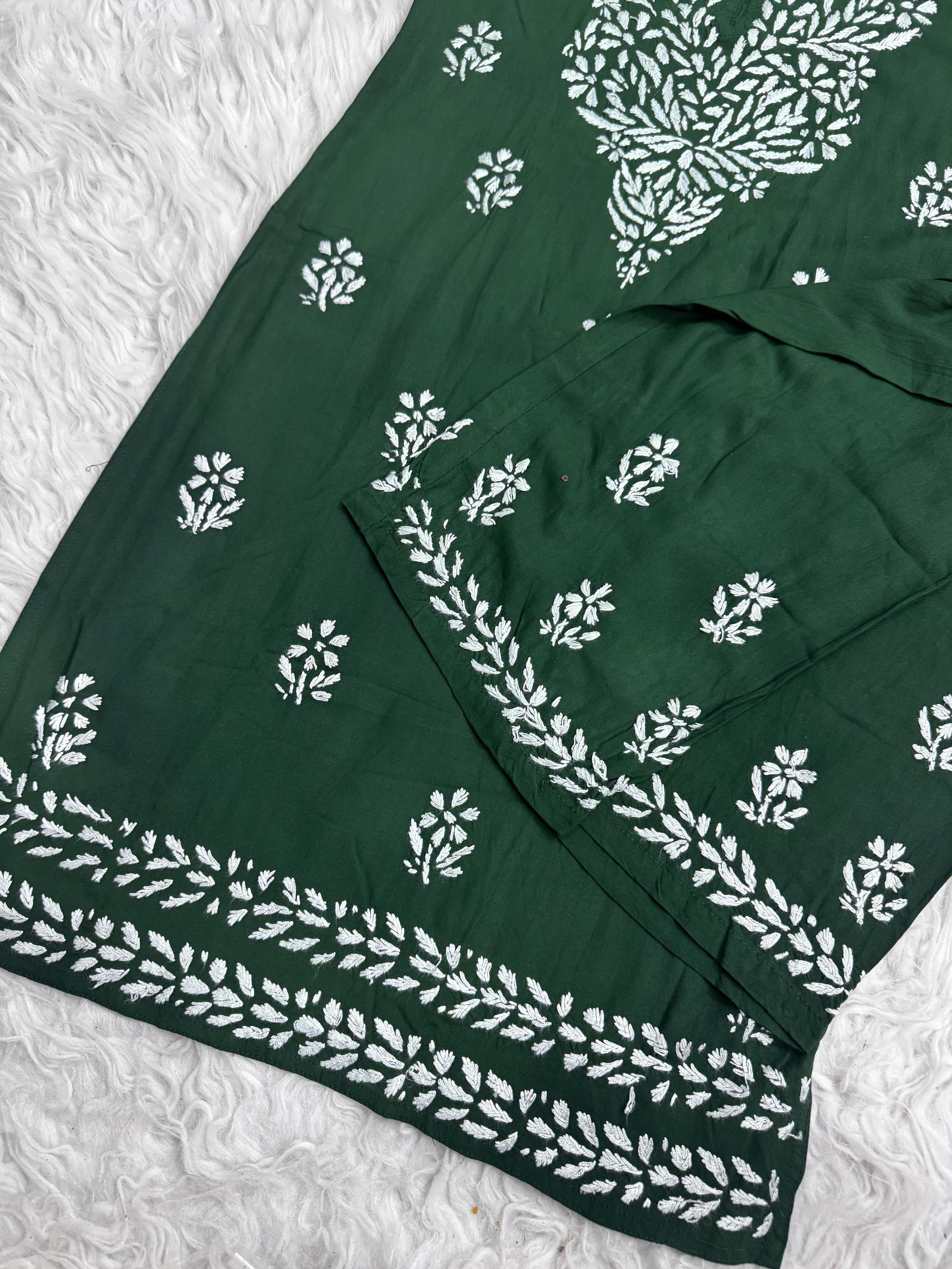 Lucknawi Heavy work Rayon Kurti with Free size plazzo