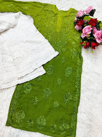 3d Lucknowi Ghaspatti Pure handwork Viscose Kurta with inner