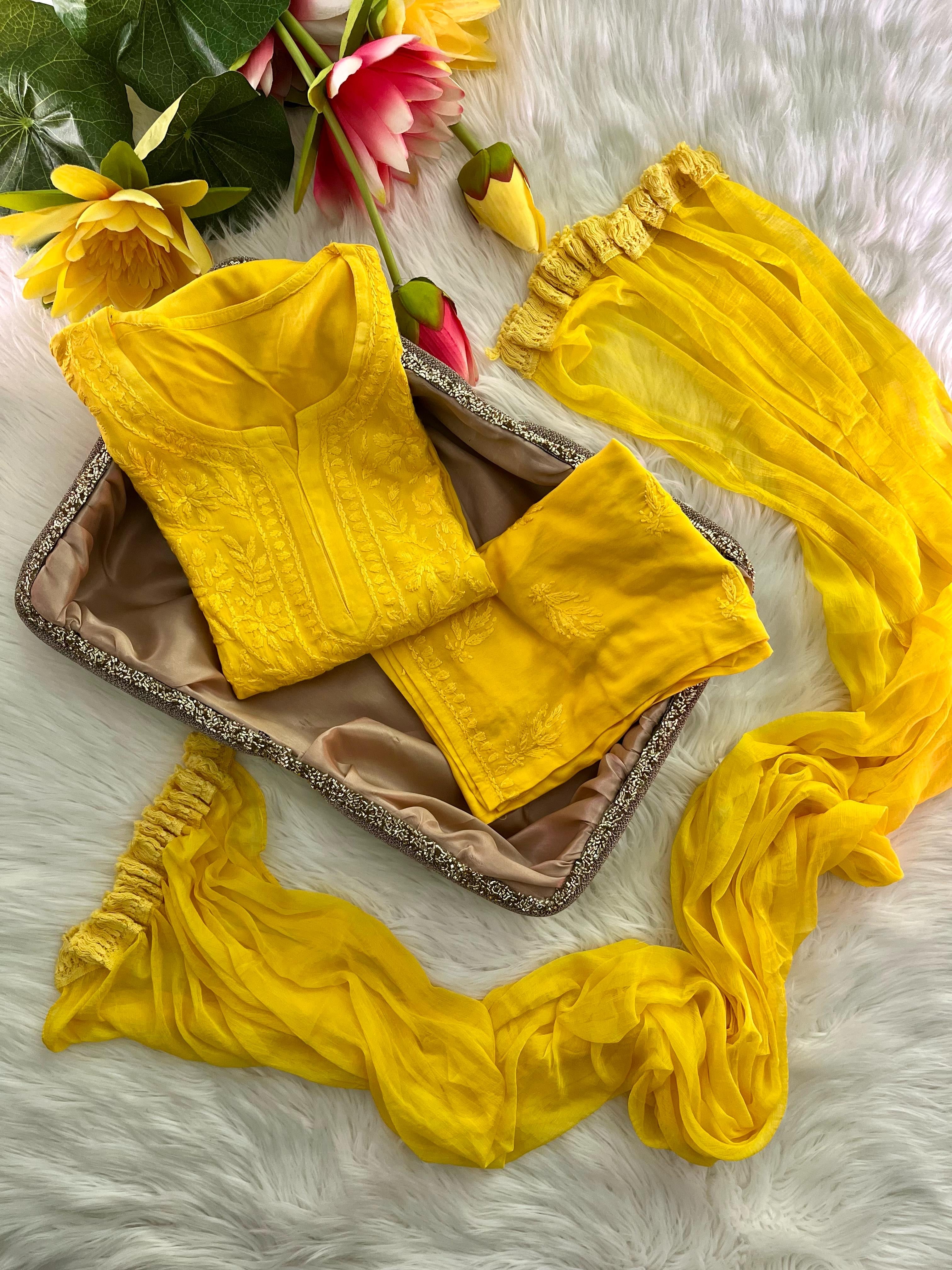 Zoya Rangrez Comfy 3pc Chikankari hand embroidered Set : Saba Ibrahim Inspired