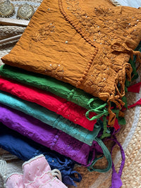 Muqaish Short Angrakha with lace pocket pant