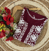 Lucknowi Chikankari Polister Thread Beautiful Ghas Patti Hand Modal Kurti