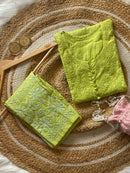 Noor Dobby Cotton Dyed Kurti With White embroidered Pant