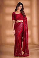 Party Wear Sequence Red Work On saree